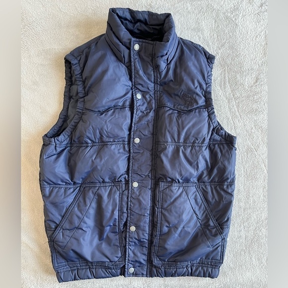 Defry01 Mens Down Puffer Vest Navy Full Zip Duck Down Feathers size M - Picture 1 of 7